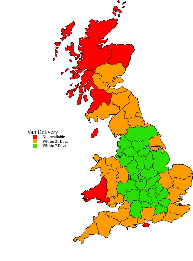 Hutchinson Scott UK van delivery map showing approximate delivery timings