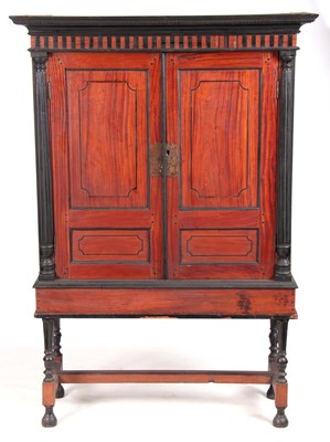 Lot 764 - A 19TH CENTURY CEYONESE TEAK AND EBONY CABINET...