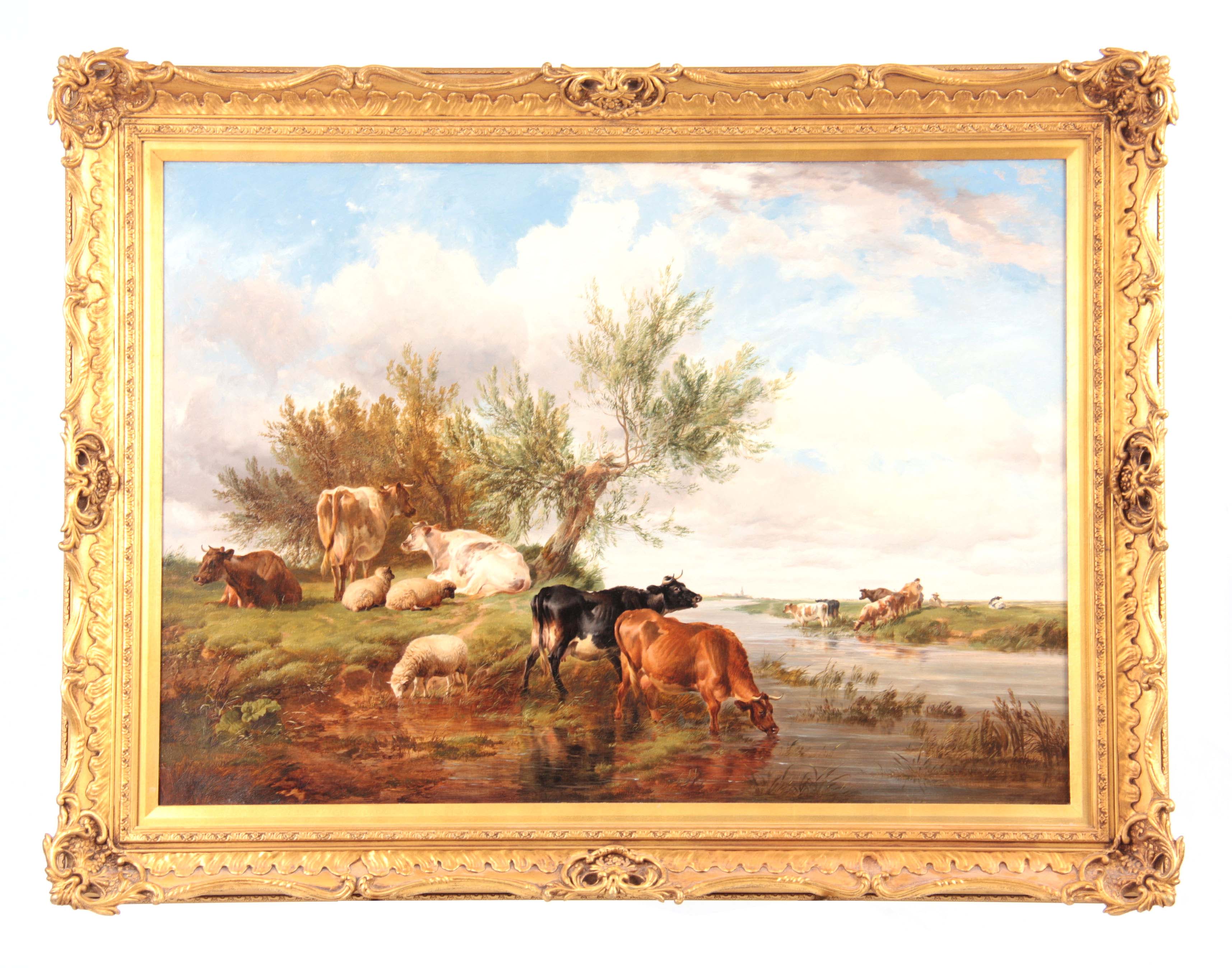 Thomas Sidney Cooper cattle and sheep oil painting dated 1850 sold by Hutchinson Scott