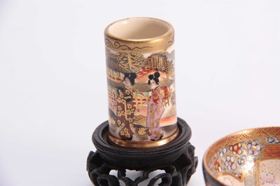 Lot 110 - A SATSUMA MINIATURE BOWL WITH FILIGREE STAND...