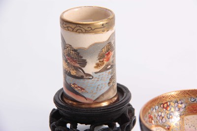 Lot 110 - A SATSUMA MINIATURE BOWL WITH FILIGREE STAND...