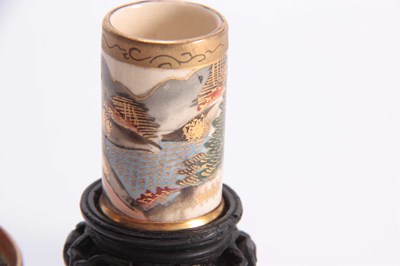 Lot 110 - A SATSUMA MINIATURE BOWL WITH FILIGREE STAND...