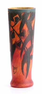Lot 12 - A 20TH CENTURY TAPERING GLASS VASE SIGNED BY...