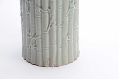 Lot 180 - A CHINESE CYLINDRICAL CELEDON VASE decorated...