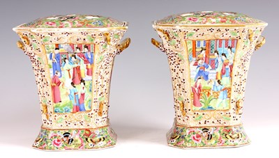 Lot 129 - A PAIR OF 19TH CENTURY CANTON BOUGH POTS AND...