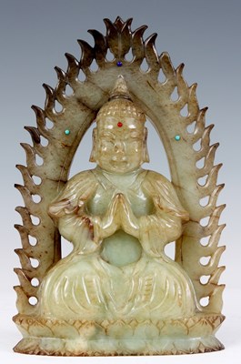 Lot 147 - A LARGE ORIENTAL CARVED JADE FIGURE depicting...
