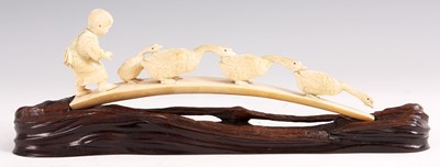 Lot 163 - A 19th CENTURY JAPANESE CARVED IVORY of young...