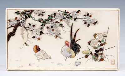 Lot 170 - A 19TH CENTURY IVORY AND SHIBIAMA RECTANGULAR...