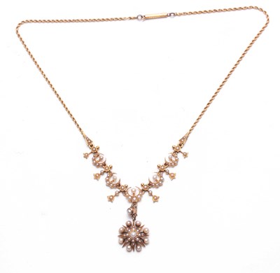 Lot 743 - A LATE 19TH CENTURY YELLOW GOLD AND SEED PEARL...