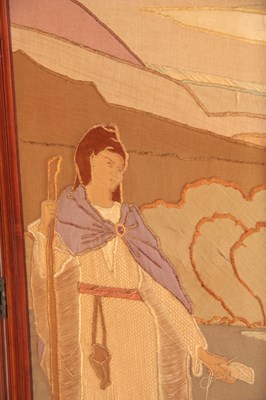 Lot 967 - AN ARTS AND CRAFTS WALNUT EMBROIDERED SCREEN...