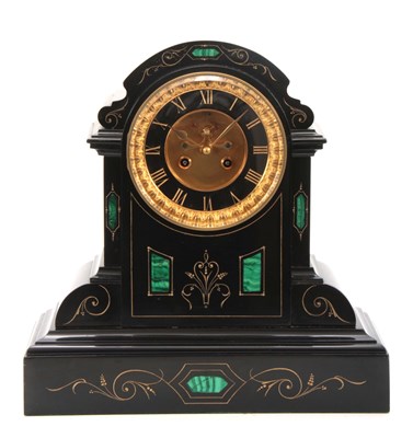 Lot 1013 - A GOOD 19TH CENTURY BLACK SLATE AND MALACHITE...