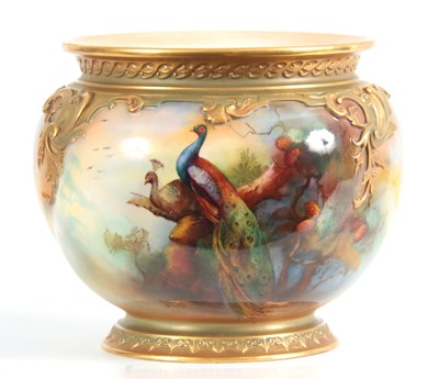 Lot 107 - A SIGNED ROYAL WORCESTER JARDINAIRE of ovoid...