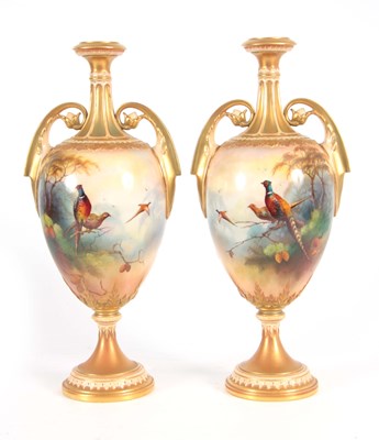 Lot 108 - A. LEWIS. A PAIR OF ROYAL WORCESTER VASES of...