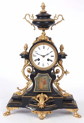 Lot 1085 - A LATE 19th CENTURY FRENCH GILT MANTLE CLOCK...