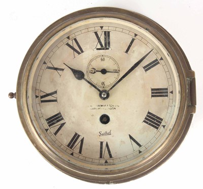 Lot 1089 - AN EARLY 20th CENTURY BRASS CASED SHIPS CLOCK...