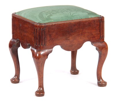 Lot 1114 - A GEORGE I WALNUT STOOL with shaped side rails,...