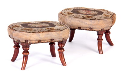 Lot 1118 - A PAIR OF REGENCY MAHOGANY FOOT STOOLS with...