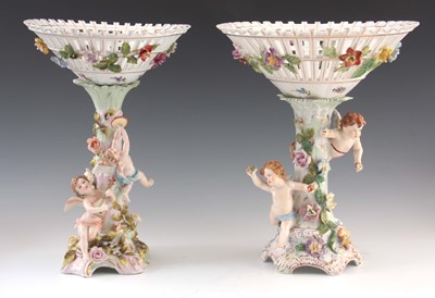 Lot 114 - TWO 19TH CENTURY DRESDEN PORCELAIN COMPOTE...