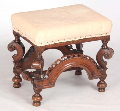 Lot 1131 - A LATE 17TH CENTURY WALNUT STOOL with square...