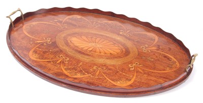 Lot 1132 - A 19TH CENTURY INLAID MAHOGANY OVAL TRAY with...