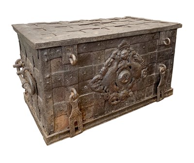 Lot 1136 - A 17TH CENTURY GERMAN ARMADA CHEST constructed...