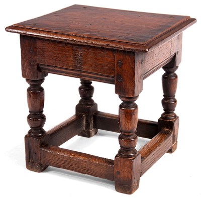 Lot 1140 - A 17th Century style joined Oak STOOL the...