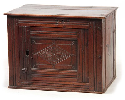 Lot 1143 - AN EARLY 18TH CENTURY OAK HANGING FOOD HUTCH...