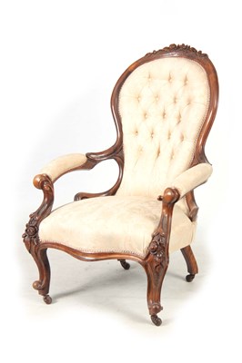 Lot 1178 - A VICTORIAN GENTLEMANS CARVED WALNUT BUTTON...