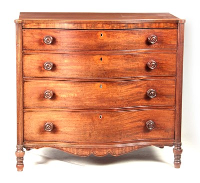 Lot 1181 - A GEORGE III MAHOGANY SERPENTINE CHEST OF...