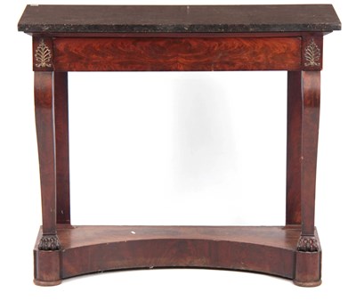 Lot 1182 - A REGENCY FIGURED MAHOGANY CONSOL TABLE WITH...