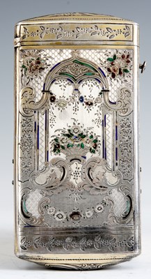 Lot 271 - A CONTINENTAL SILVER AND ENAMEL ENGRAVED CIGAR...