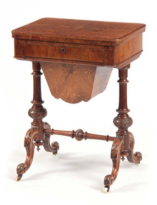 Lot 1209 - A VICTORIAN BURR WALNUT WORK / GAMES TABLE...