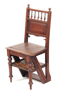 Lot 1218 - A 19TH CENTURY OAK LIBRARY STEPS / CHAIR with...