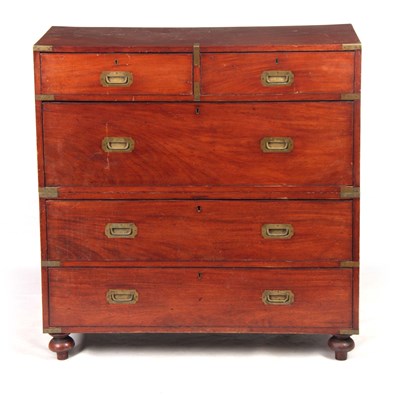 Lot 1251 - A 19TH CENTURY CAMPHORWOOD CAMPAIGN CHEST with...