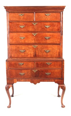 Lot 1284 - AN EARLY 18TH CENTURY FIGURED WALNUT CHEST ON...