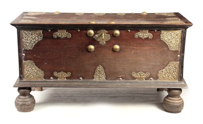 Lot 1302 - AN 18TH CENTURY ANGLO INDIAN BRASS MOUNTED...