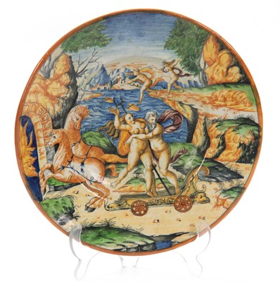 Lot 132 - A 17TH CENTURY ITALIAN MAJOLICA POLYCHROME...