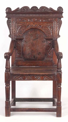 Lot 1317 - A 17TH CENTURY AND LATER OAK WAINSCOT CHAIR...