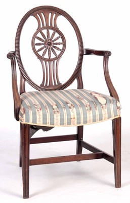 Lot 1318 - A 19TH CENTURY SHERATON STYLE OPEN ARMCHAIR...