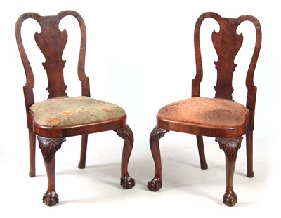Lot 1319 - A PAIR OF GEORGE I WALNUT SIDE CHAIRS with...