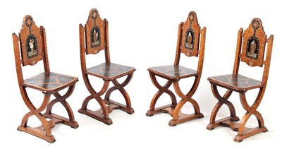 Lot 1332 - A SET OF FOUR 19TH CENTURY ITALIAN WALNUT AND...