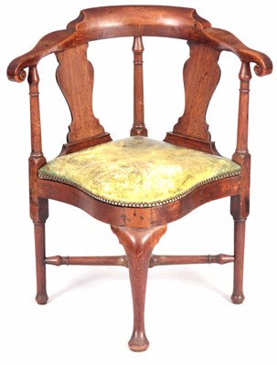 Lot 1334 - A MID 18TH CENTURY WALNUT CORNER CHAIR with...