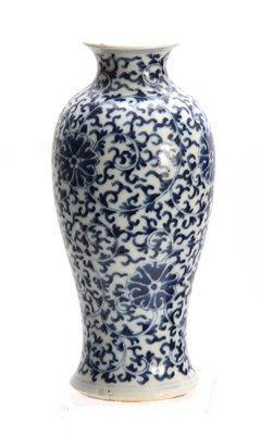 Lot 159 - A CHINESE BLUE AND WHITE VASE having floral...