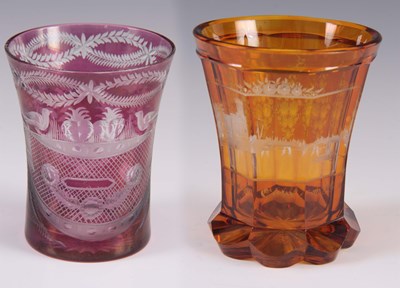 Lot 16 - TWO LATE 19th CENTURY BOHEMIAN GLASS BEAKERS...