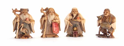 Lot 191 - A SET OF FOUR EARLY 20th CENTURY STAINED IVORY...