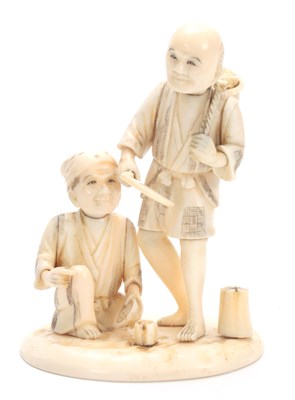 Lot 205 - A MEIJI PERIOD JAPANESE IVORY OKIMONO modelled...