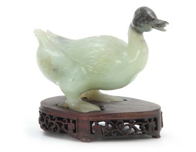 Lot 216 - A CHINESE CARVED SCULPTURE OF A DUCK mounted...