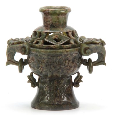 Lot 217 - A LARGE STRIATED SPANISH GREEN JADE CHINESE...