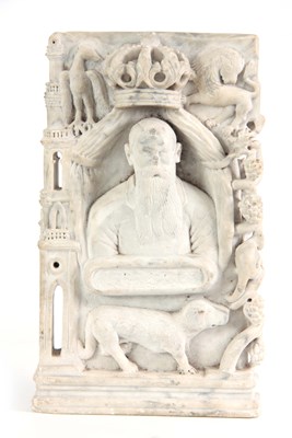 Lot 219 - AN UNUSUAL CARVED WHITE MARBLE ANGLO INDIAN...