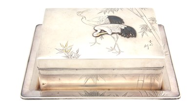 Lot 222 - A JAPANESE MEIJI PERIOD SILVER BOX ON STAND...